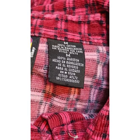 Mickey Unlimited Womens Medium Red Plaid Flannel Button Down Shirt Mickey Mouse - Picture 10 of 11
